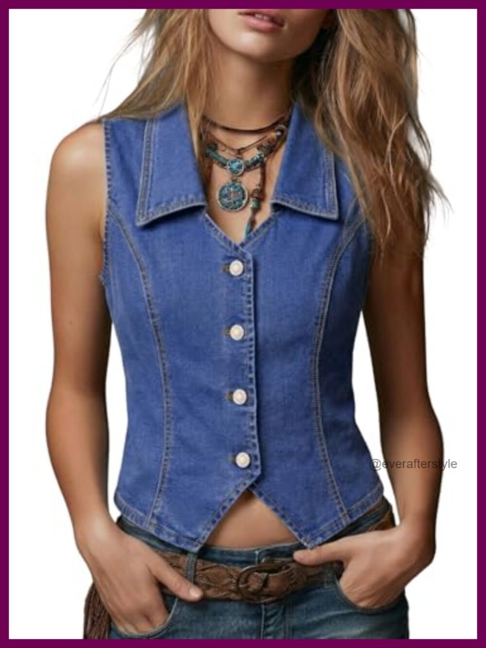Sleeveless Button Down Crop Denim Vest Lapel V Neck Slim Fit Jean Top